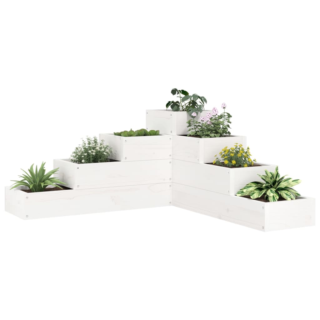 vidaXL Donica ogrodowa, 4-poziomowa, 80,5x79x36 cm, biała, sosnowa