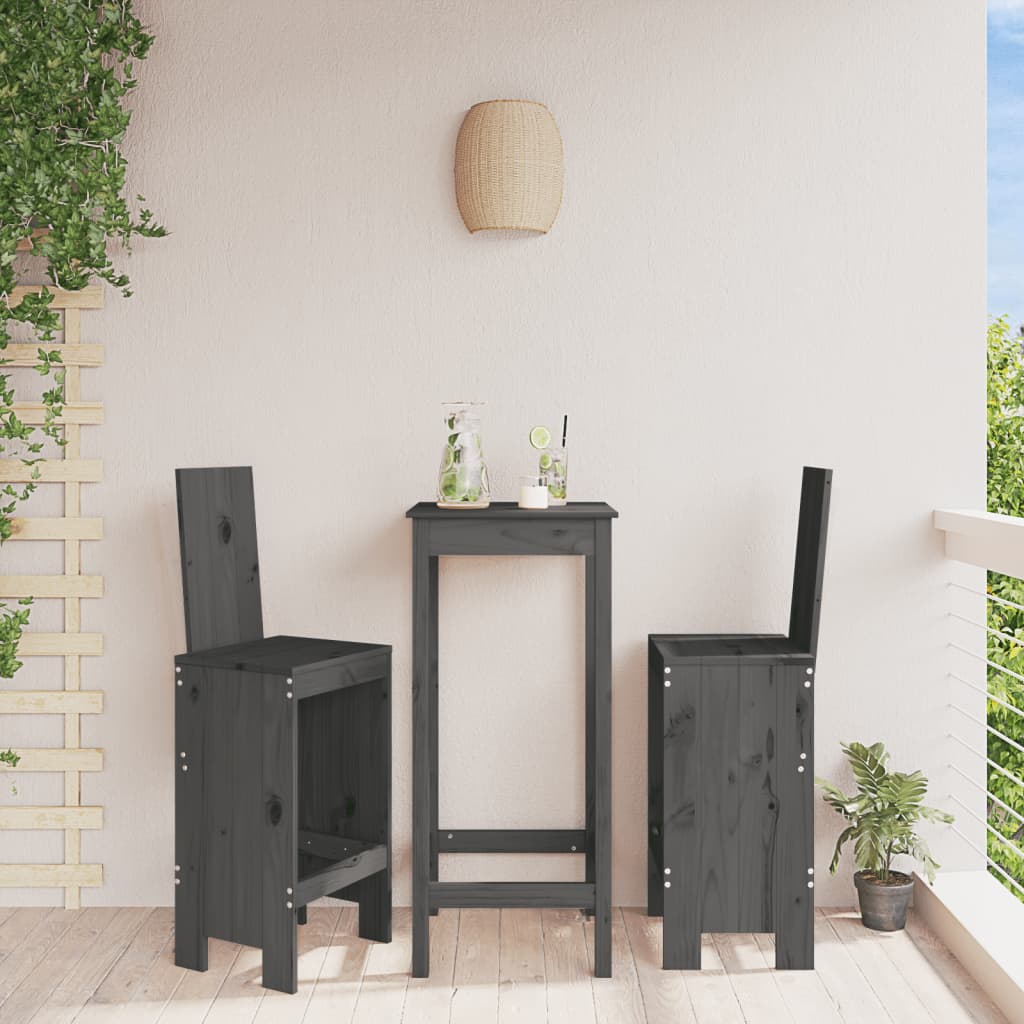 vidaXL Stołki barowe, 2 szt., szare, 40x42x120 cm, lite drewno sosnowe