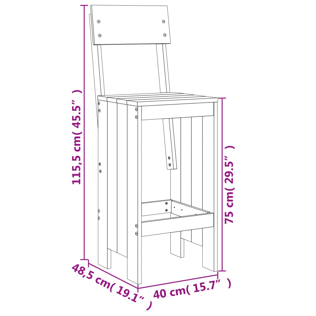 vidaXL Stołki barowe, 2 szt., białe, 40x48,5x115,5 cm, drewno sosnowe