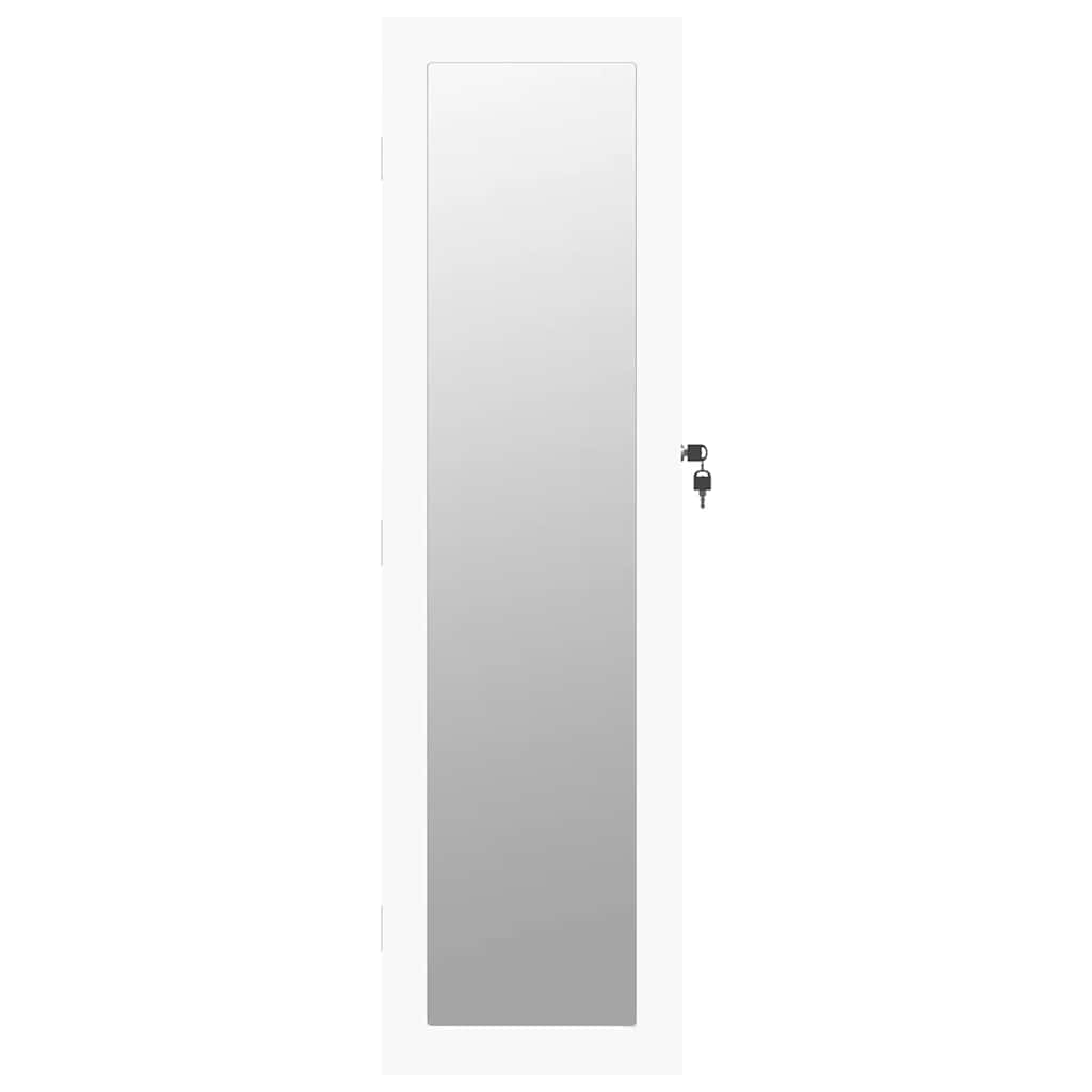 vidaXL Wisząca szafka na biżuterię, z lustrem, biała, 30x8,5x106 cm