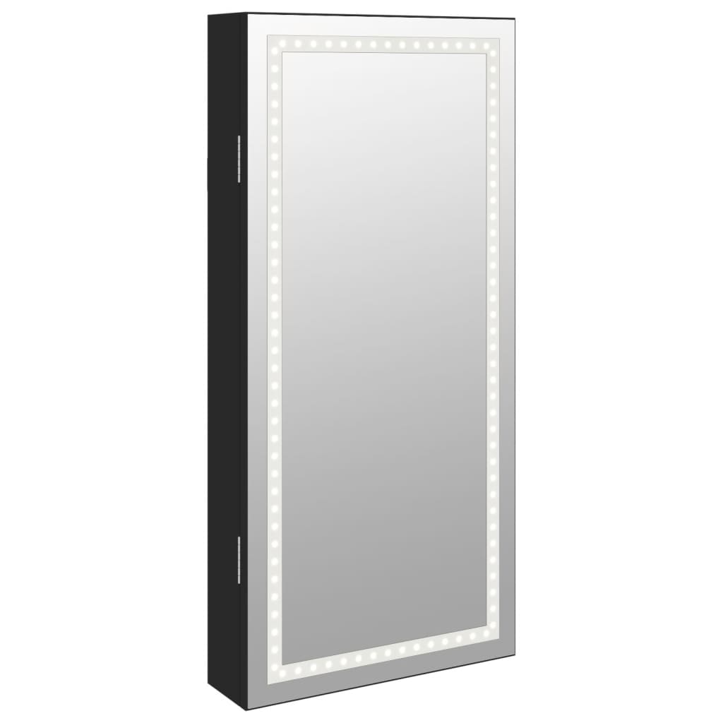 vidaXL Szafka ścienna na biżuterię, z lustrem i LED, czarna