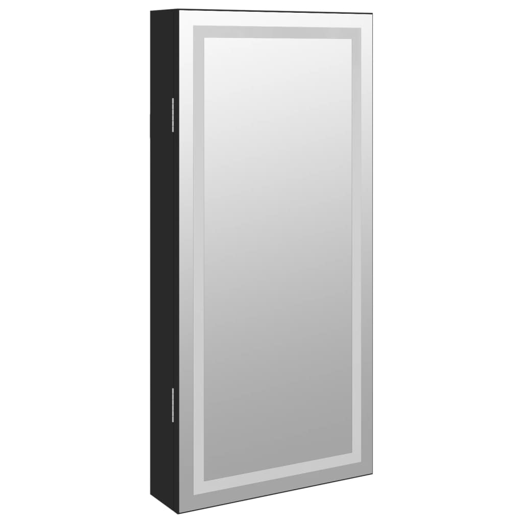 vidaXL Szafka ścienna na biżuterię, z lustrem i LED, czarna