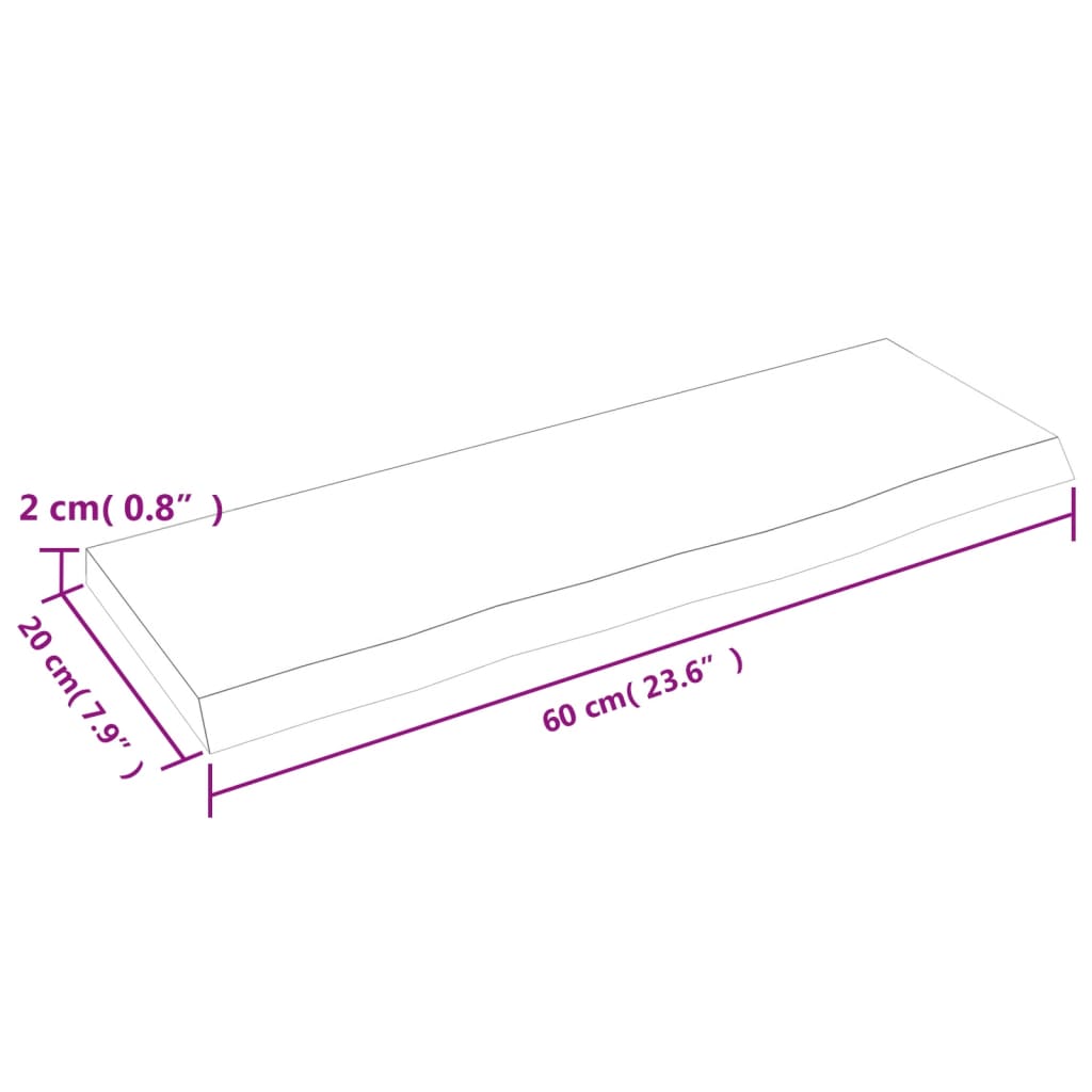 vidaXL Półka, 60x20x2 cm, surowe lite drewno dębowe