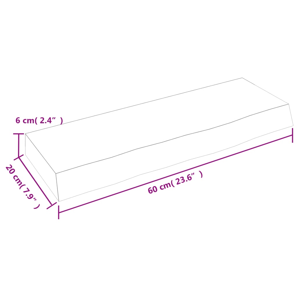 vidaXL Półka, 60x20x6 cm, surowe lite drewno dębowe