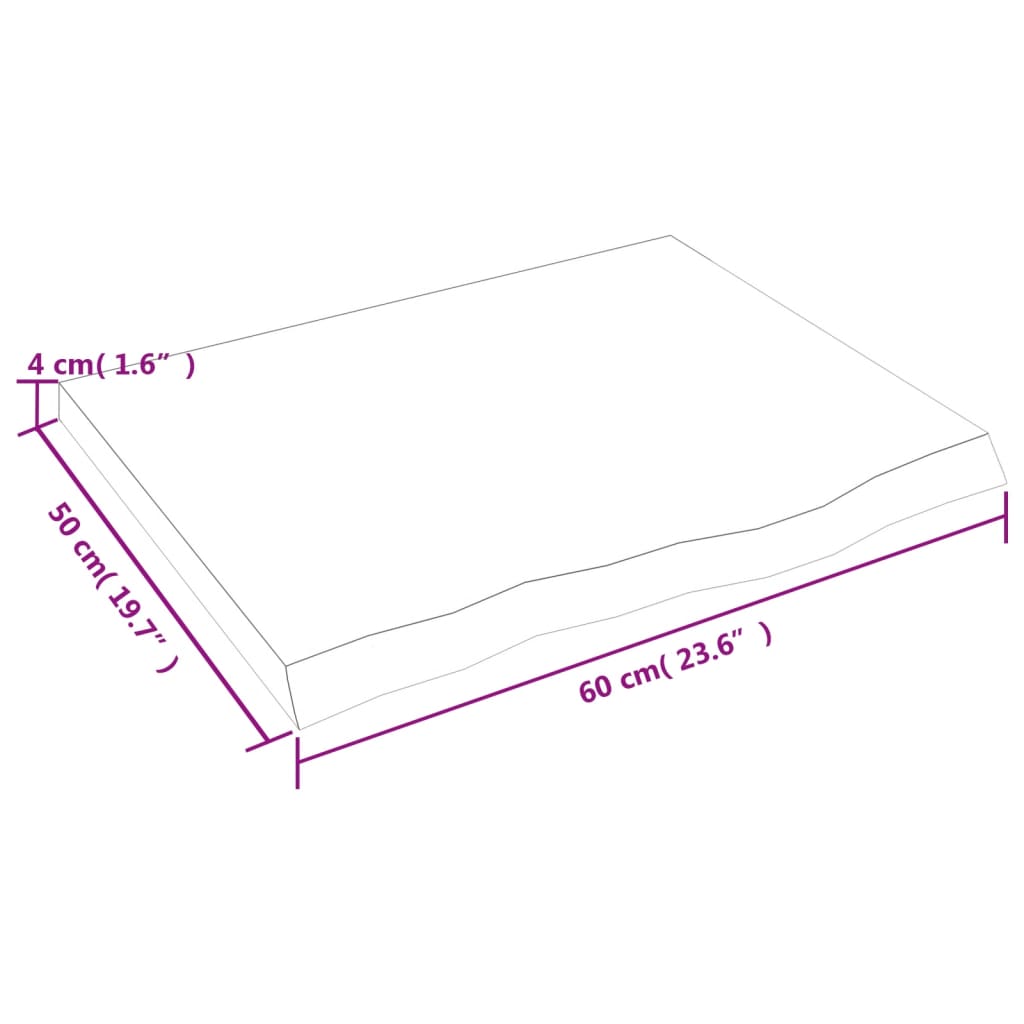 vidaXL Półka, 60x50x(2-4) cm, surowe lite drewno dębowe