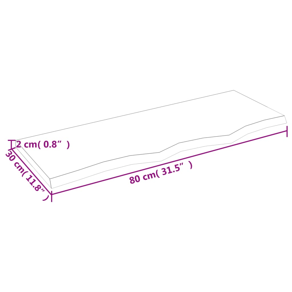 vidaXL Półka, 80x30x2 cm, surowe lite drewno dębowe