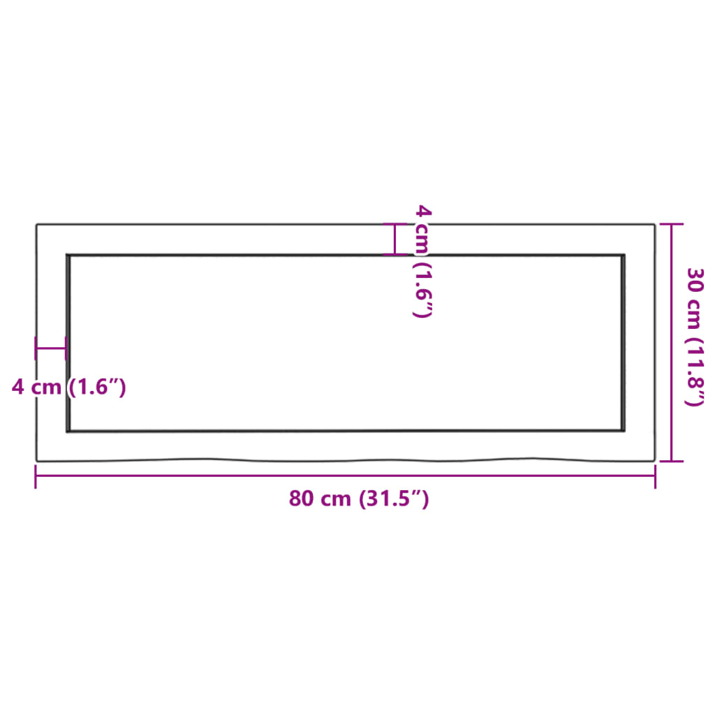 vidaXL Półka, 80x30x(2-4) cm, surowe lite drewno dębowe