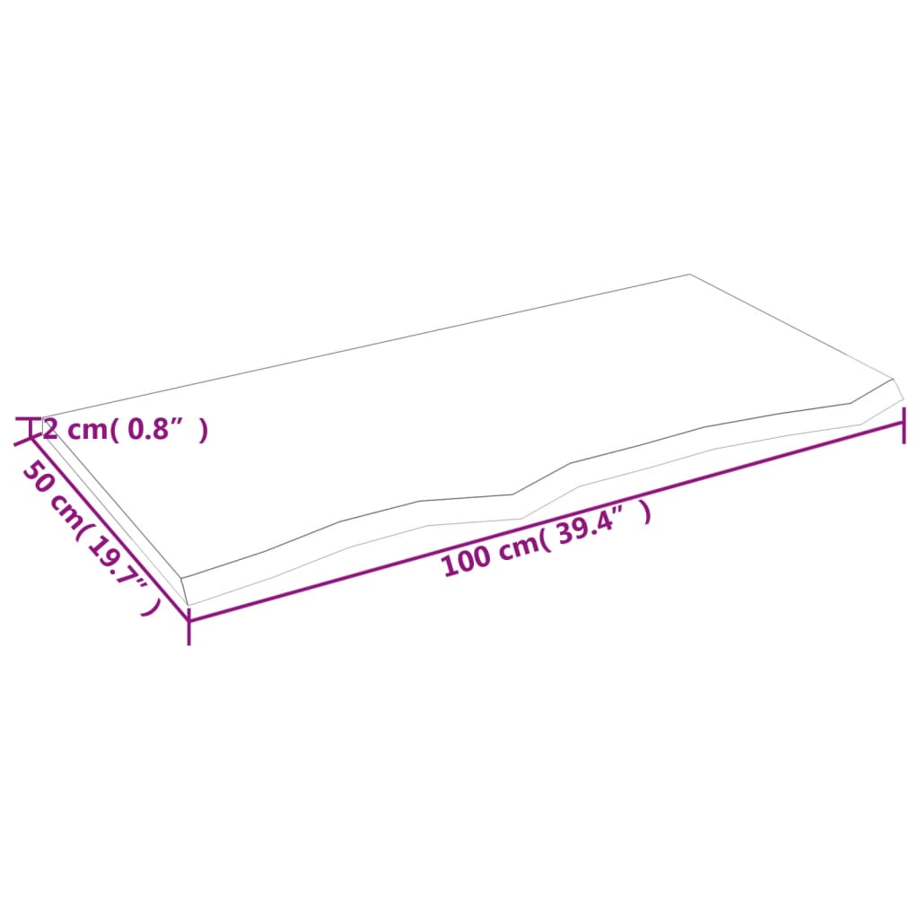 vidaXL Półka, 100x50x2 cm, surowe lite drewno dębowe