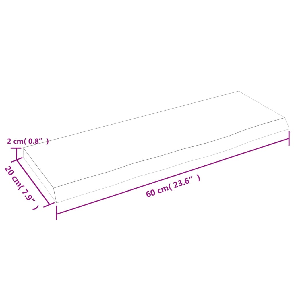 vidaXL Półka, jasnobrązowa, 60x20x2 cm, lakierowane lite drewno dębowe