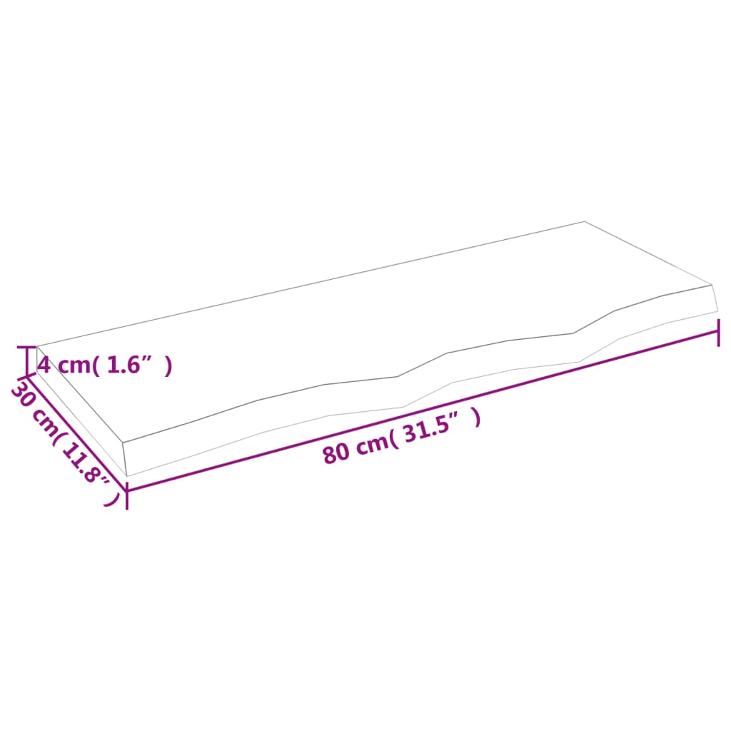 vidaXL Półka, brązowa, 80x30x(2-4) cm, lakierowane lite drewno dębowe