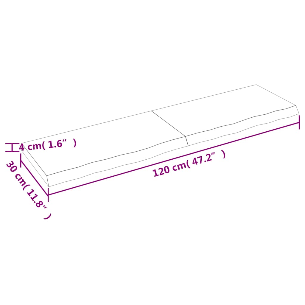 vidaXL Półka, brązowa, 120x30x(2-4) cm, lakierowane lite drewno dębowe