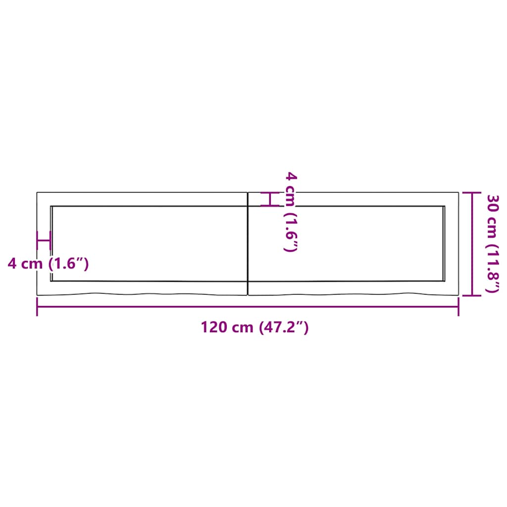 vidaXL Półka, brązowa, 120x30x(2-4) cm, lakierowane lite drewno dębowe