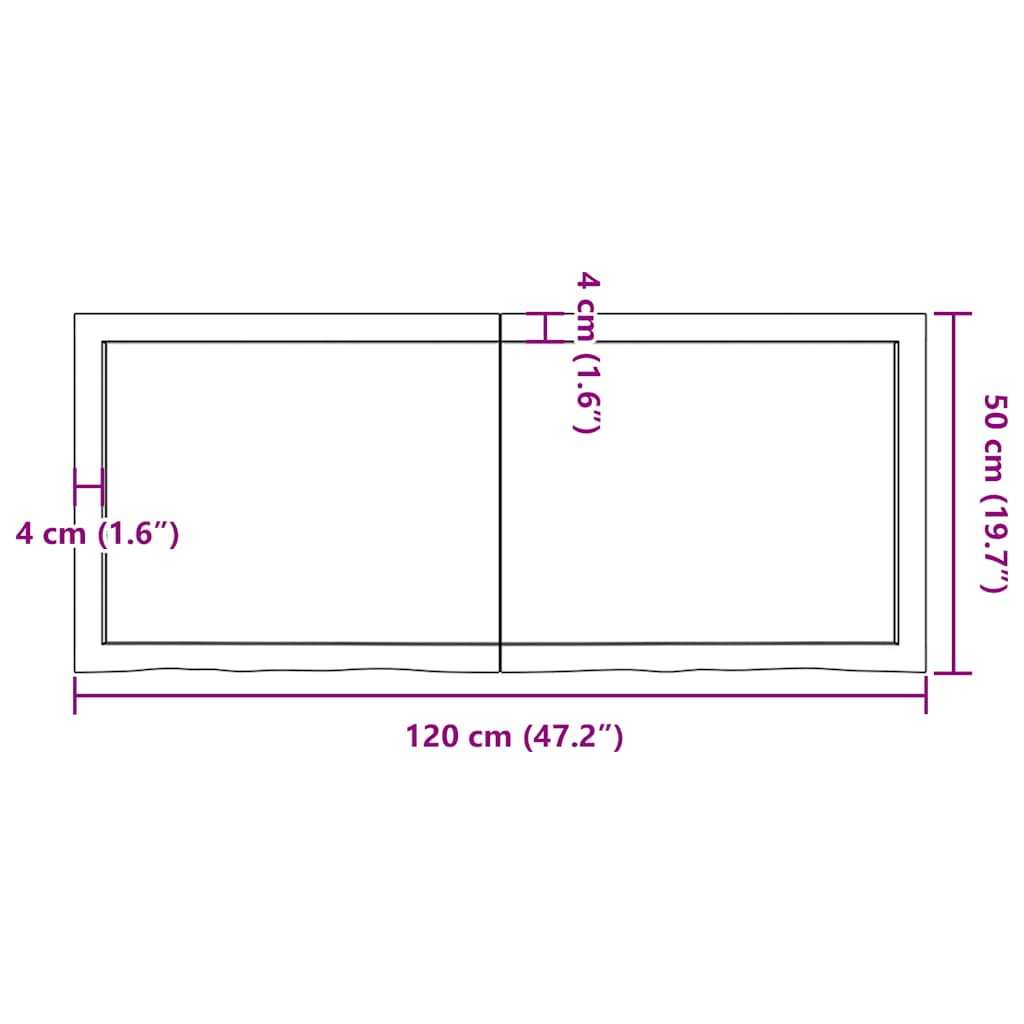 vidaXL Półka, brązowa, 120x50x(2-4) cm, lakierowane lite drewno dębowe