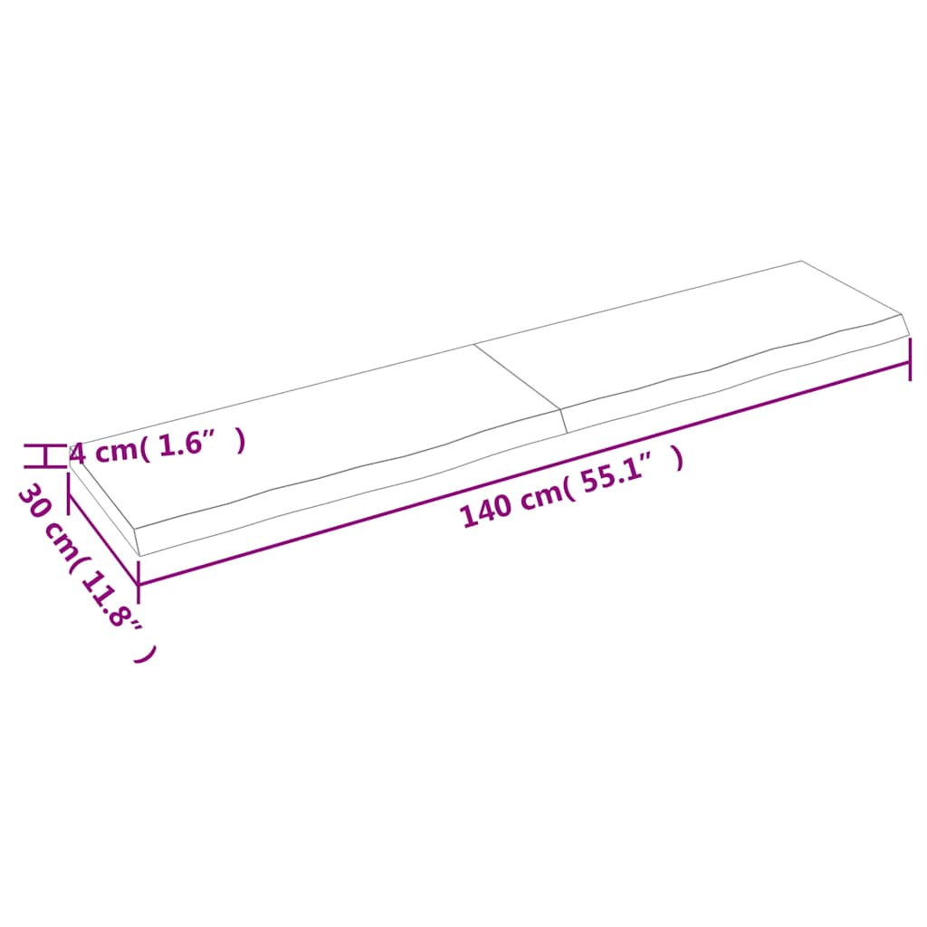 vidaXL Półka, brązowa, 140x30x(2-4) cm, lakierowane lite drewno dębowe