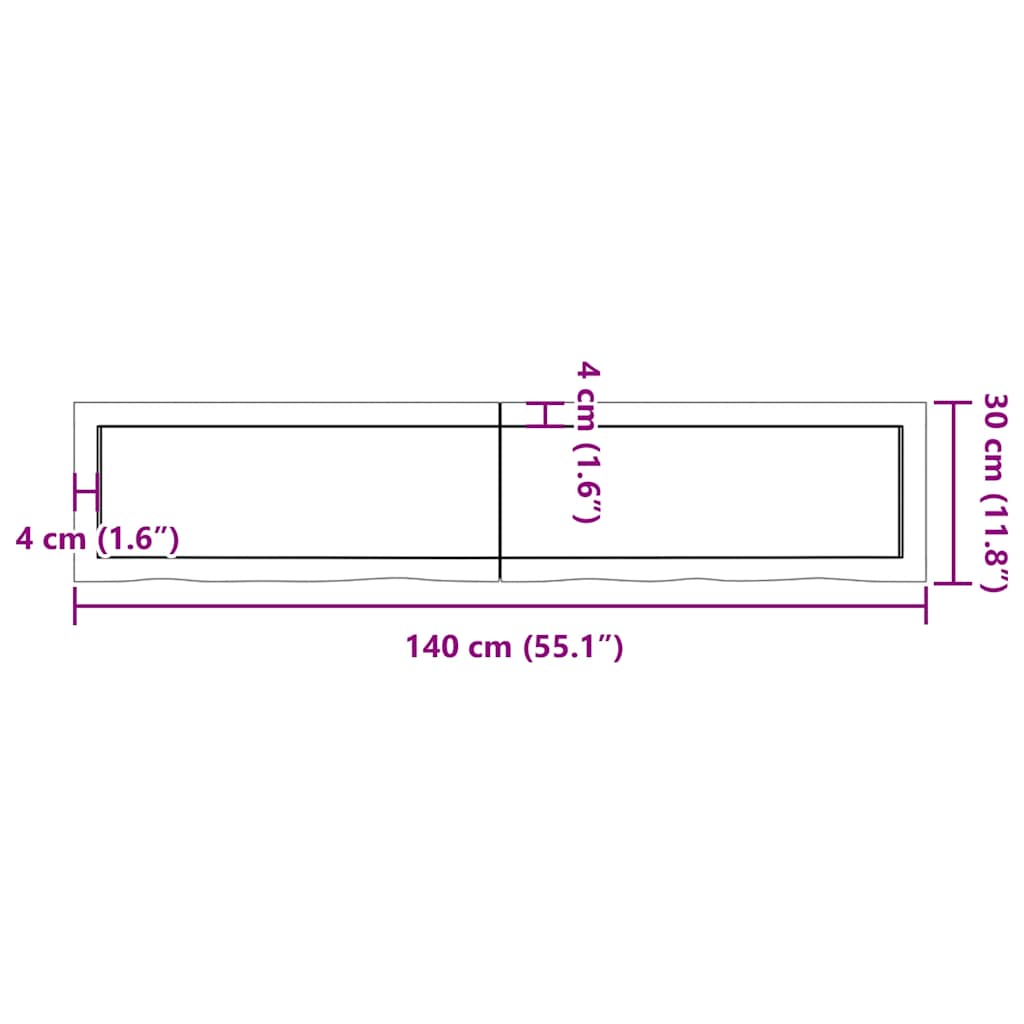vidaXL Półka, brązowa, 140x30x(2-4) cm, lakierowane lite drewno dębowe