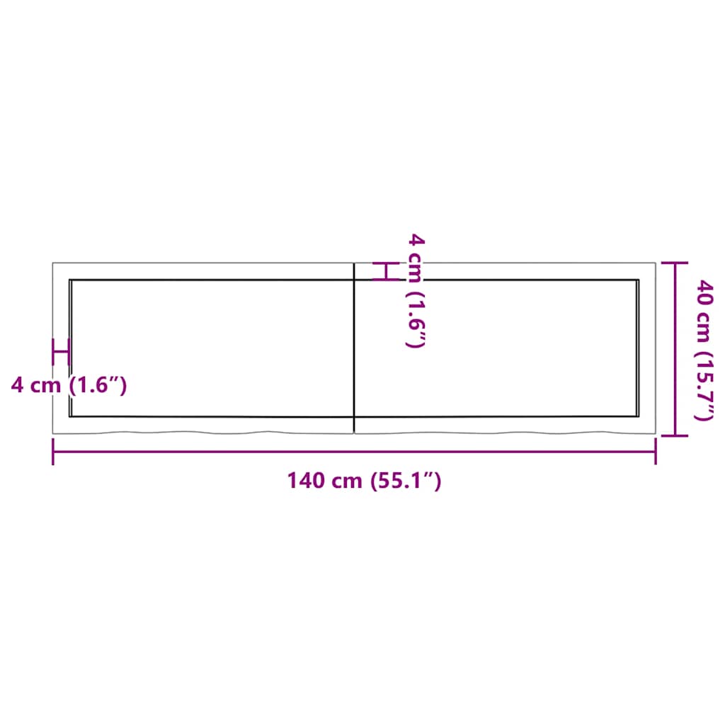 vidaXL Półka, brązowa, 140x40x(2-4) cm, lakierowane lite drewno dębowe