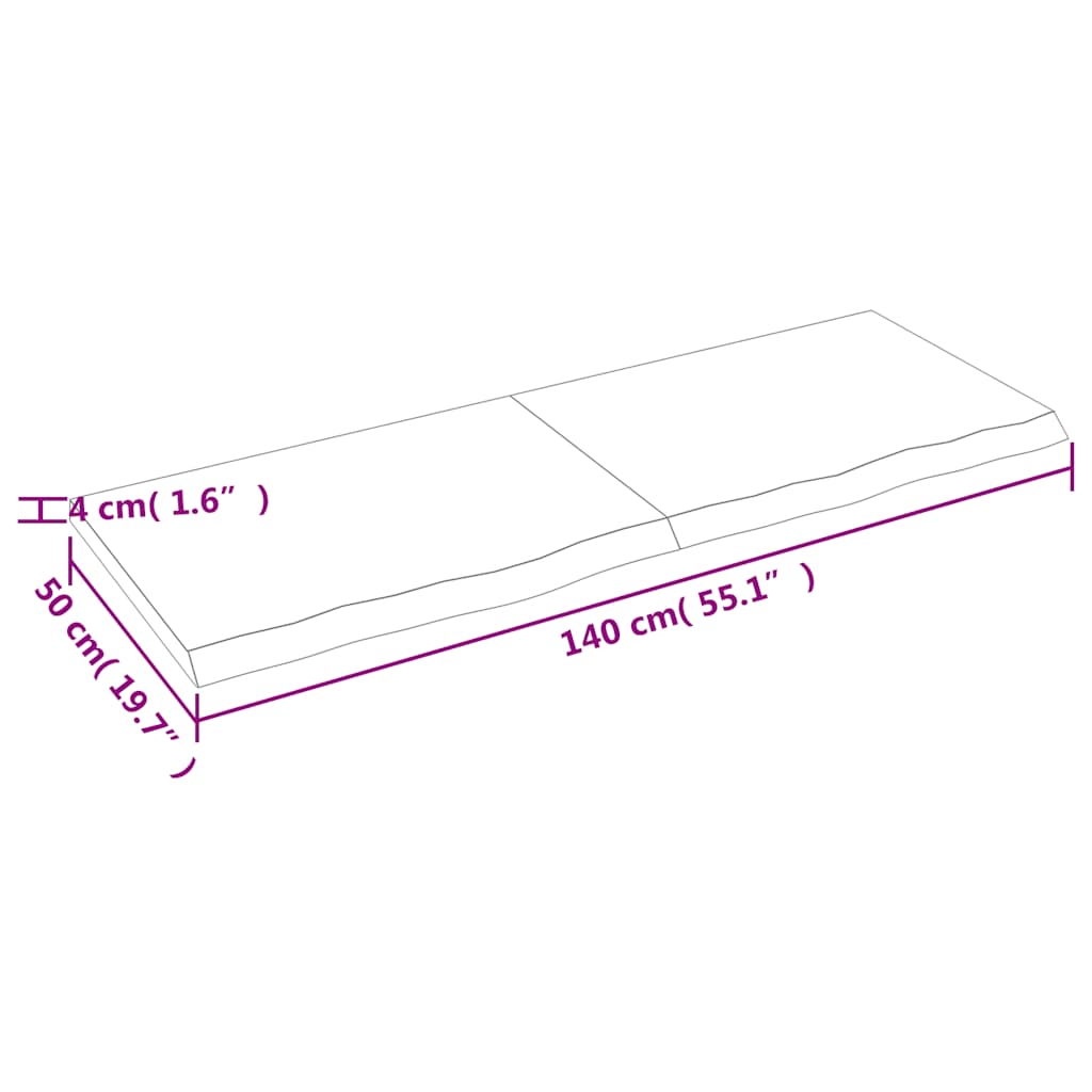 vidaXL Półka, brązowa, 140x50x(2-4) cm, lakierowane lite drewno dębowe