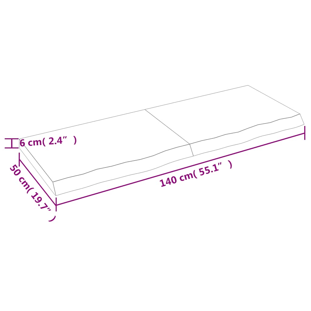 vidaXL Półka, brązowa, 140x50x(2-6) cm, lakierowane lite drewno dębowe