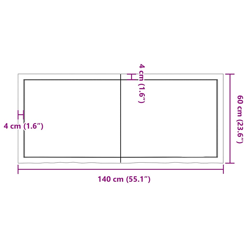 vidaXL Półka, brązowa, 140x60x(2-6) cm, lakierowane lite drewno dębowe