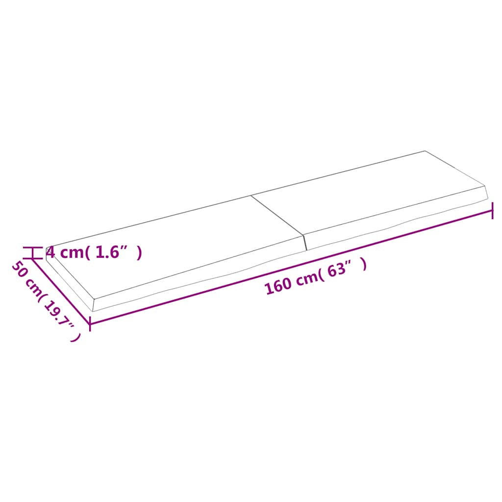 vidaXL Półka, brązowa, 160x50x(2-4) cm, lakierowane lite drewno dębowe