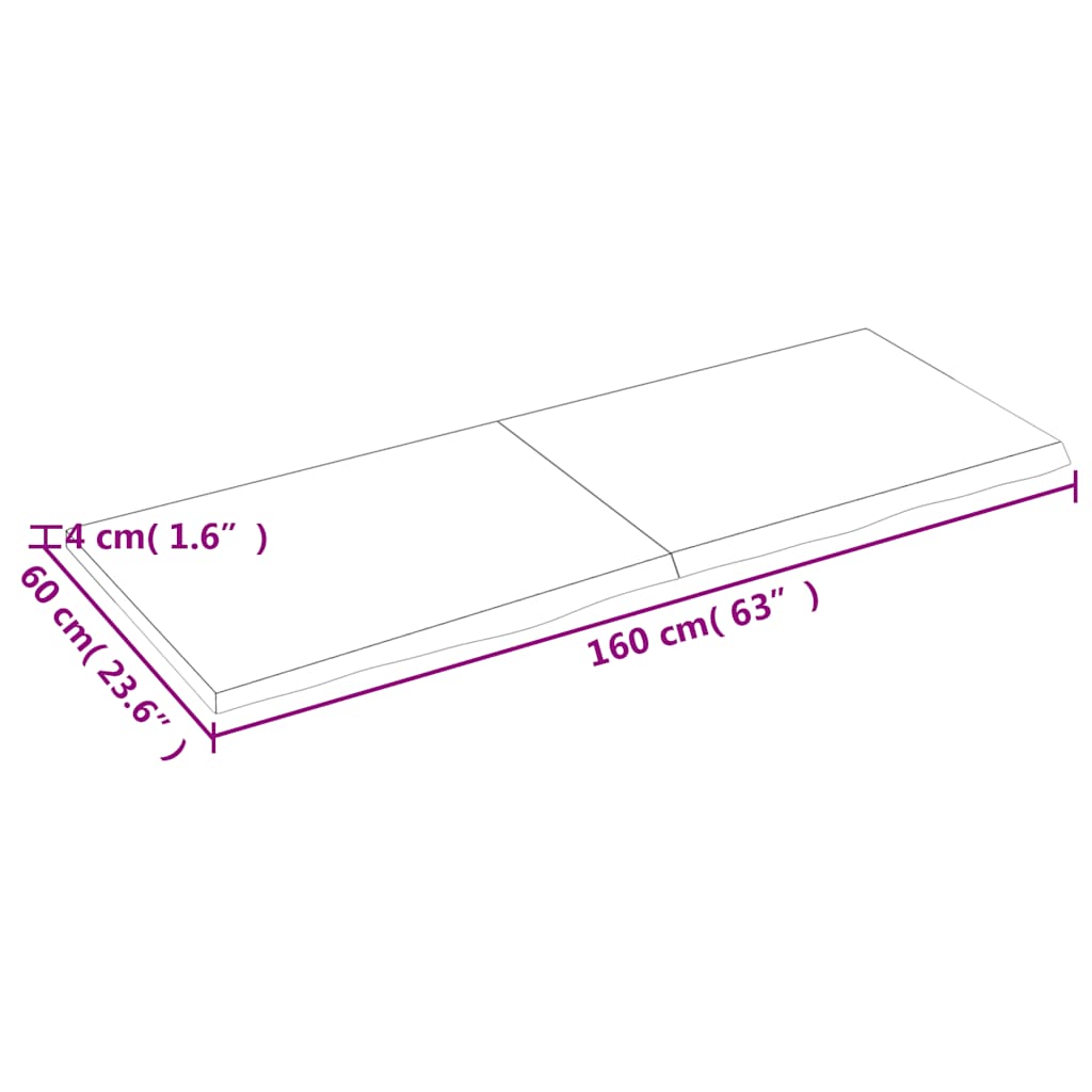 vidaXL Półka, brązowa, 160x60x(2-4) cm, lakierowane lite drewno dębowe