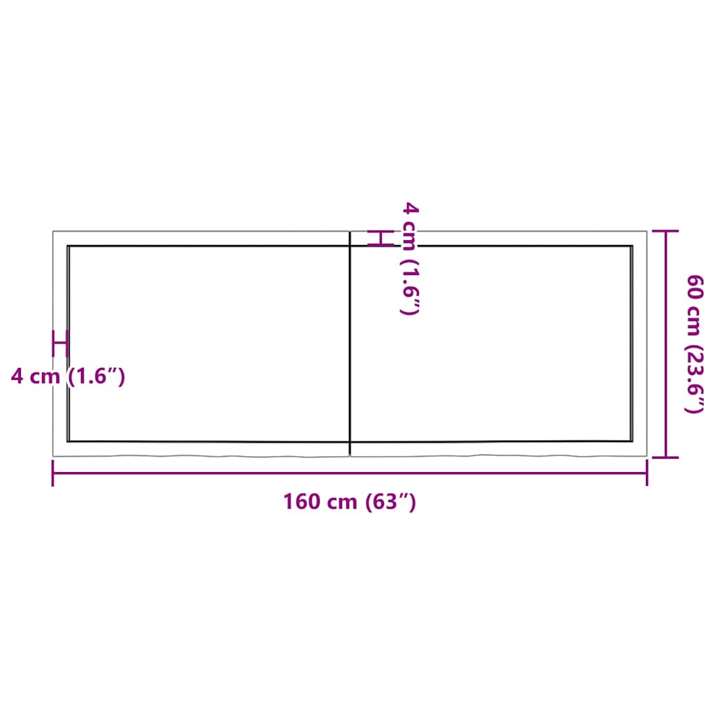 vidaXL Półka, brązowa, 160x60x(2-4) cm, lakierowane lite drewno dębowe