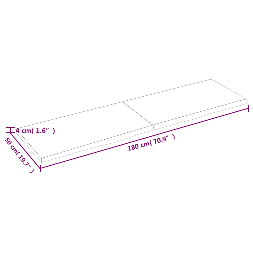 vidaXL Półka, brązowa, 180x50x(2-4) cm, lakierowane lite drewno dębowe