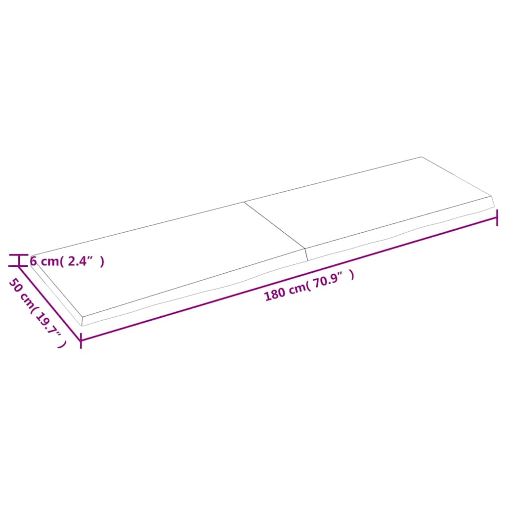 vidaXL Półka, ciemnobrązowa, 180x50x(2-6) cm, wykończone drewno dębowe