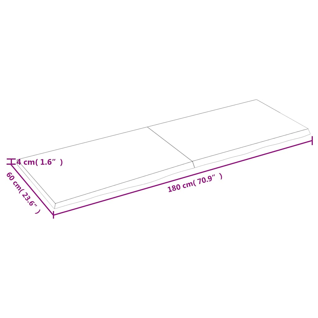 vidaXL Półka, ciemnobrązowa, 180x60x(2-4) cm, wykończone drewno dębowe