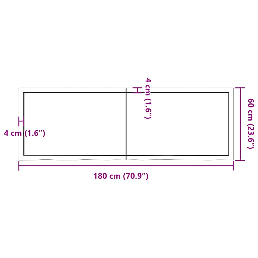 vidaXL Półka, ciemnobrązowa, 180x60x(2-4) cm, wykończone drewno dębowe