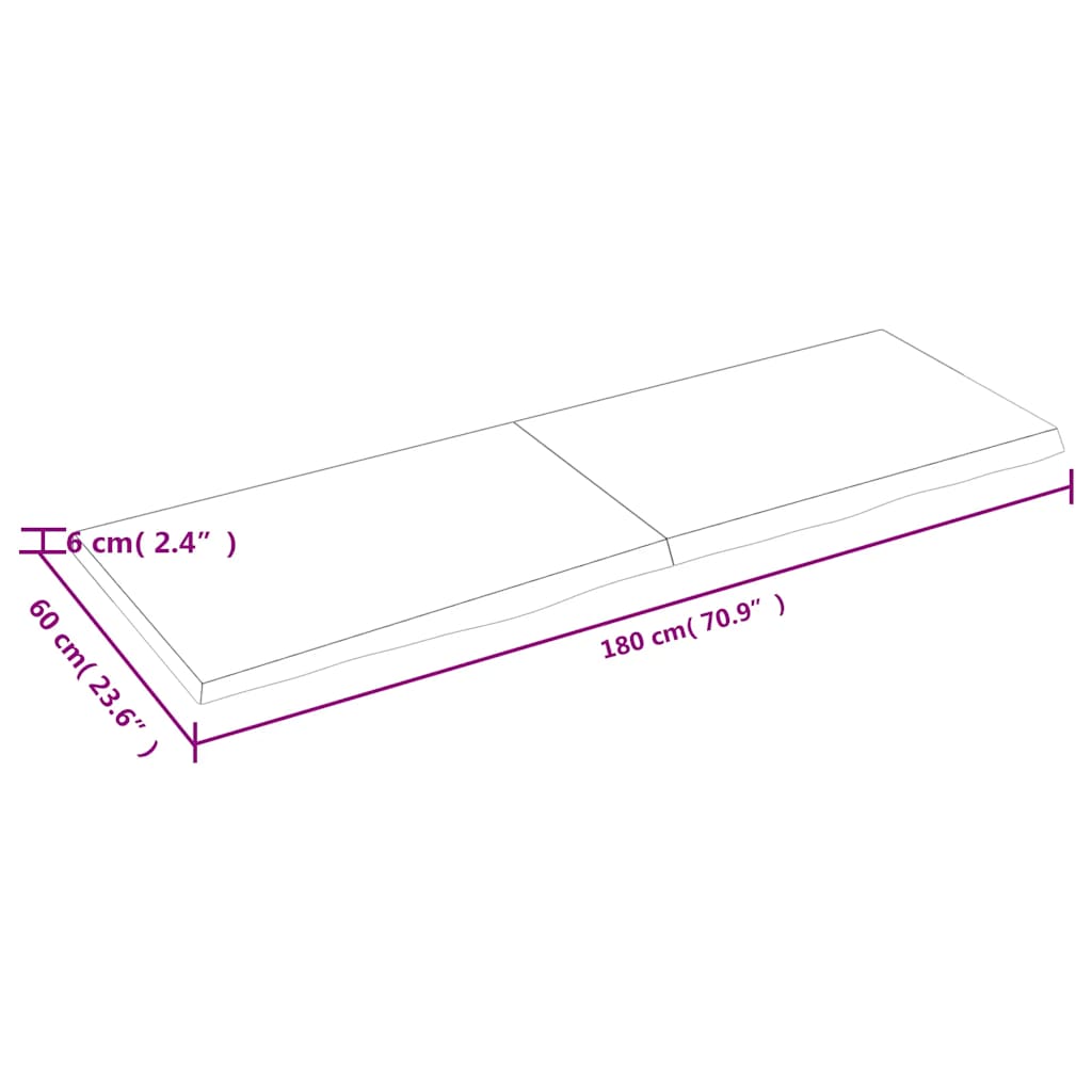 vidaXL Półka, ciemnobrązowa, 180x60x(2-6) cm, wykończone drewno dębowe