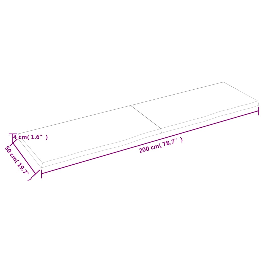 vidaXL Półka, ciemnobrązowa, 200x50x(2-4) cm, wykończone drewno dębowe