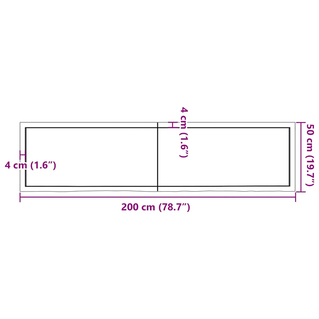 vidaXL Półka, ciemnobrązowa, 200x50x(2-4) cm, wykończone drewno dębowe