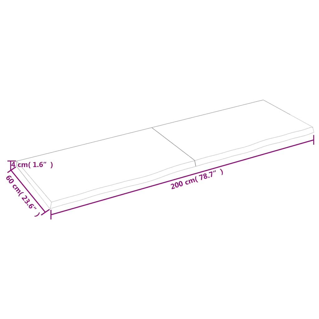 vidaXL Półka, ciemnobrązowa, 200x60x(2-4) cm, wykończone drewno dębowe