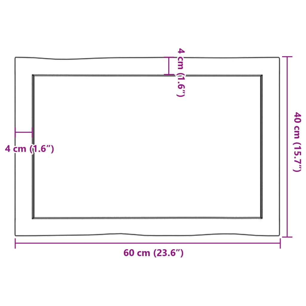 vidaXL Blat stołu, 60x40x(2-4)cm, surowy, lity dąb naturalną krawędzią