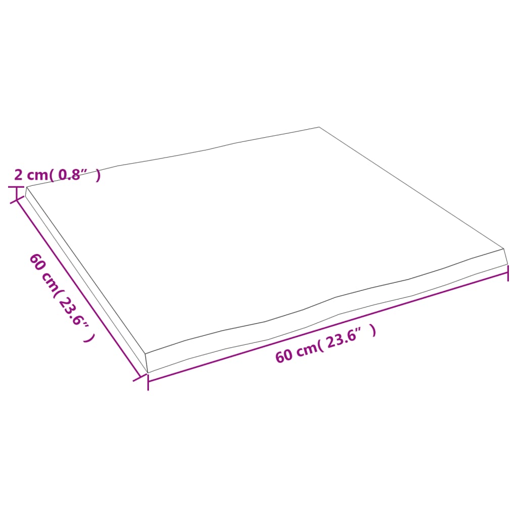 vidaXL Blat stołu, 60x60x2 cm, surowy, lity dąb z naturalną krawędzią