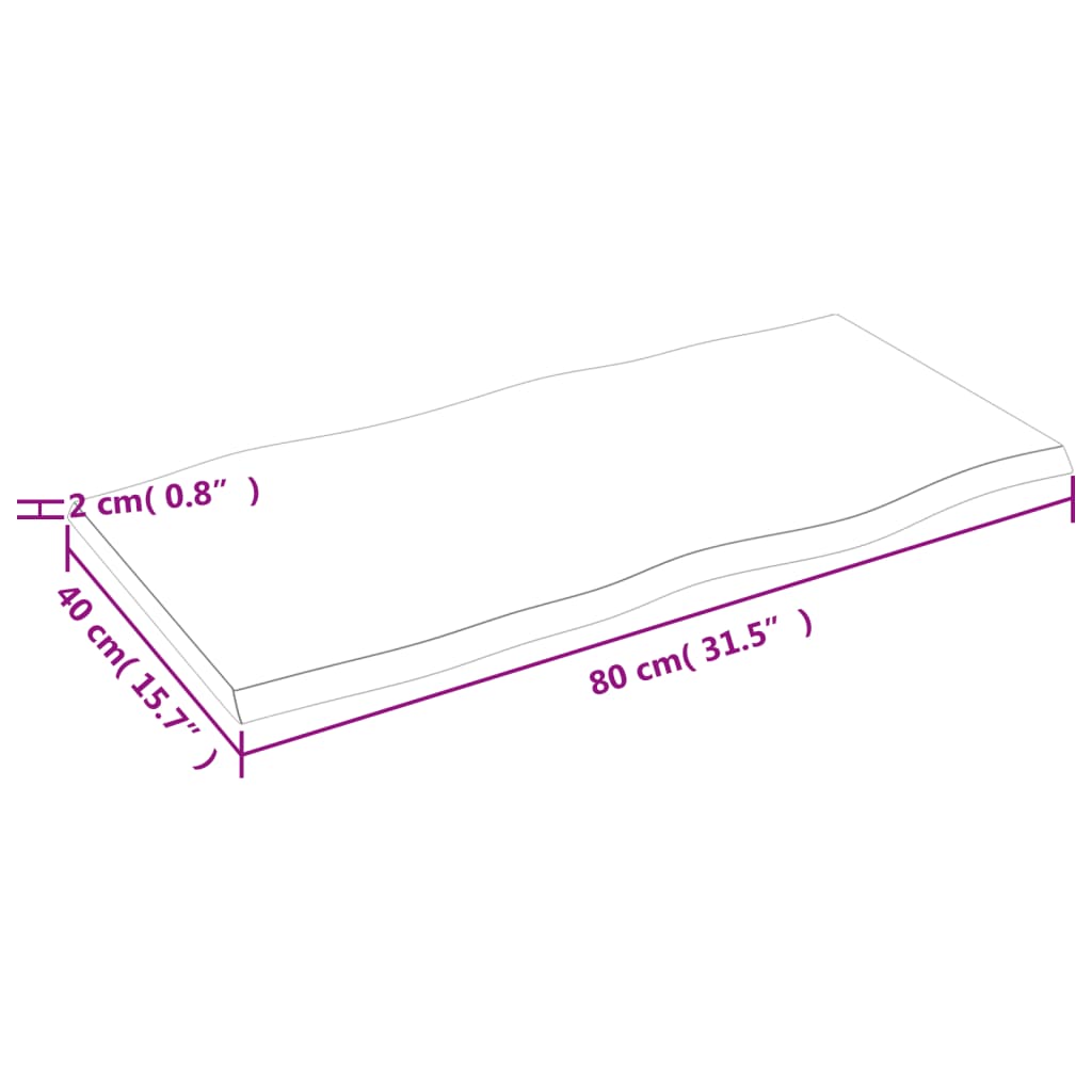 vidaXL Blat stołu, 80x40x2 cm, surowy, lity dąb z naturalną krawędzią