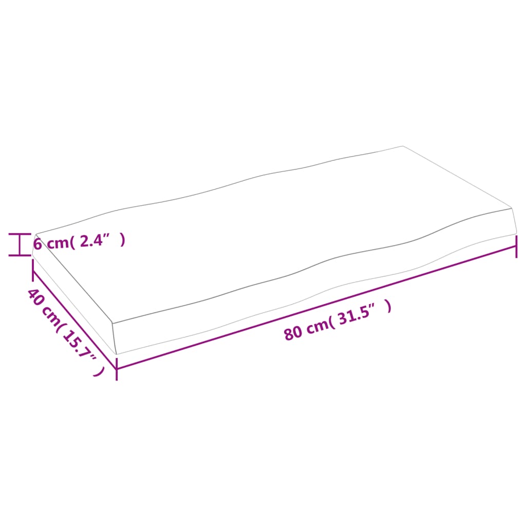 vidaXL Blat stołu, 80x40x(2-6)cm, surowy, lity dąb naturalną krawędzią