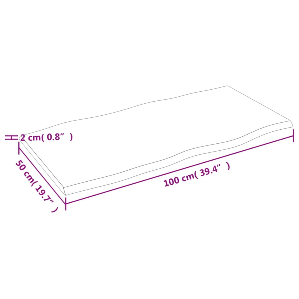 vidaXL Blat stołu, 100x50x2 cm, surowy, lity dąb z naturalną krawędzią
