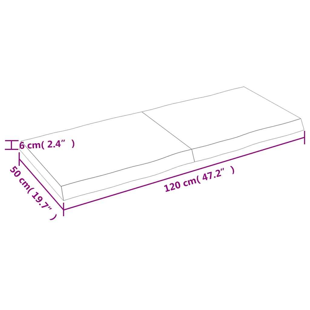 vidaXL Blat jasnobrązowy 120x50x(2-6) cm drewno z naturalną krawędzią