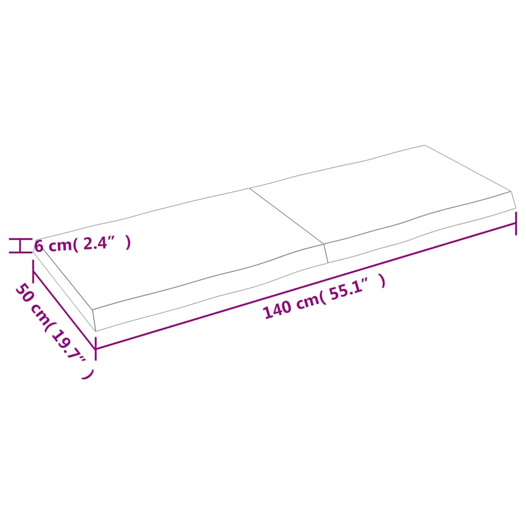 vidaXL Blat, jasnobrązowy 140x50x(2-6) cm drewno z naturalną krawędzią