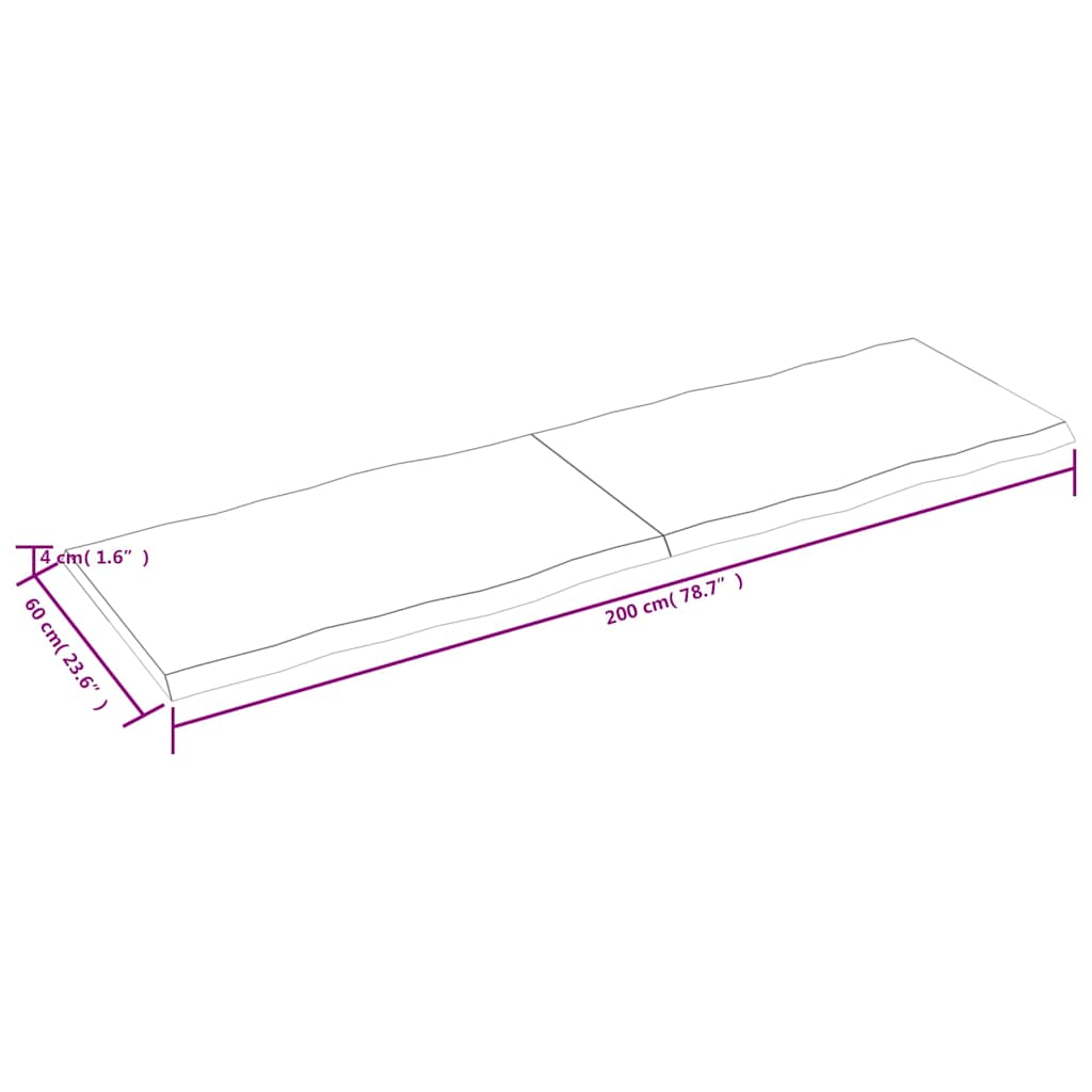 vidaXL Blat jasnobrązowy 200x60x(2-4) cm, drewno z naturalną krawędzią