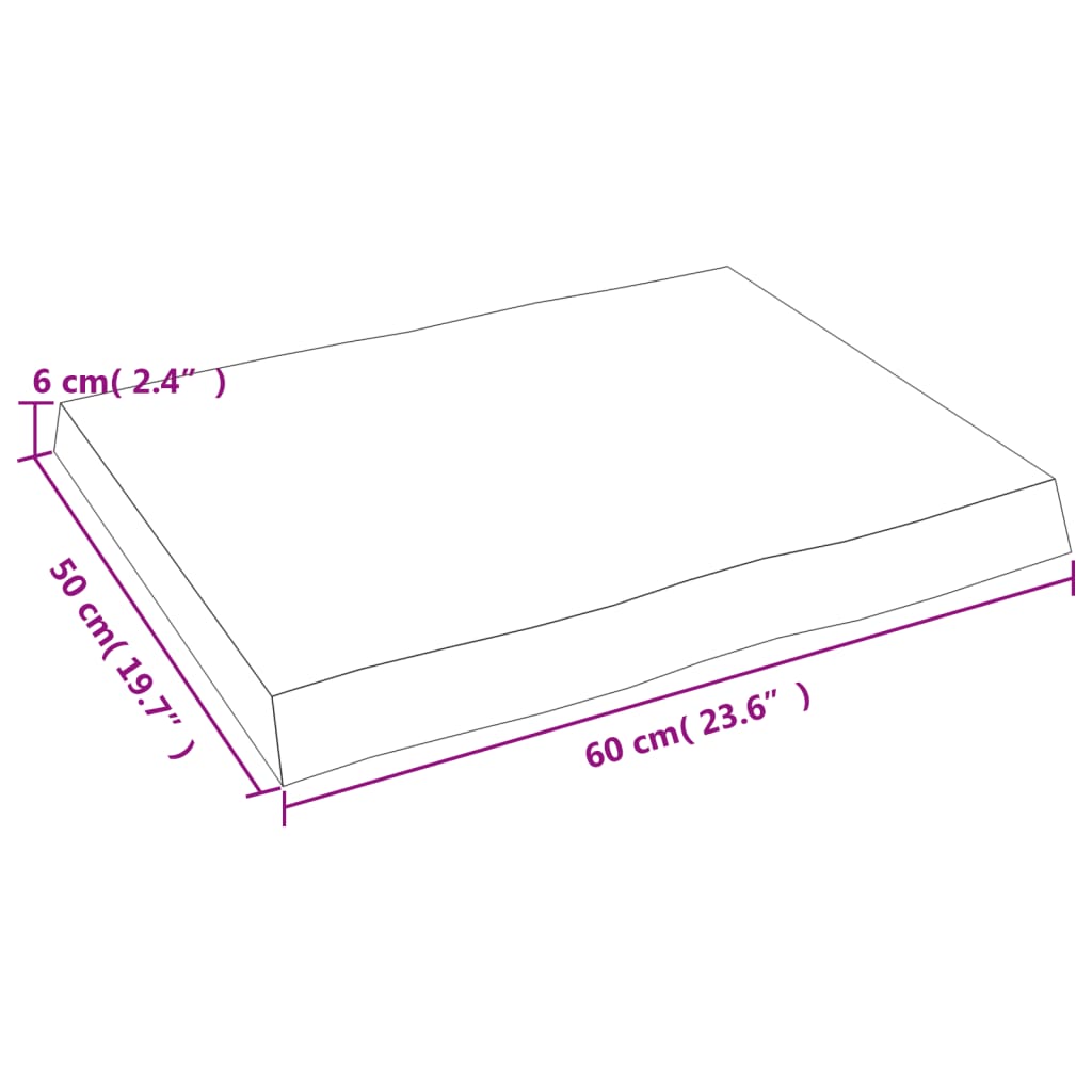 vidaXL Blat, ciemnobrązowy 60x50x(2-6)cm, drewno z naturalną krawędzią