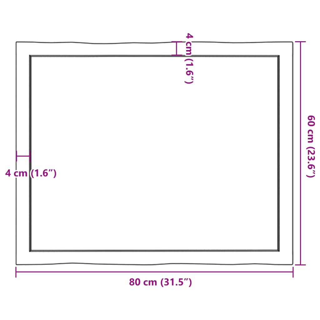 vidaXL Blat, ciemnobrązowy 80x60x(2-4) cm drewno z naturalną krawędzią