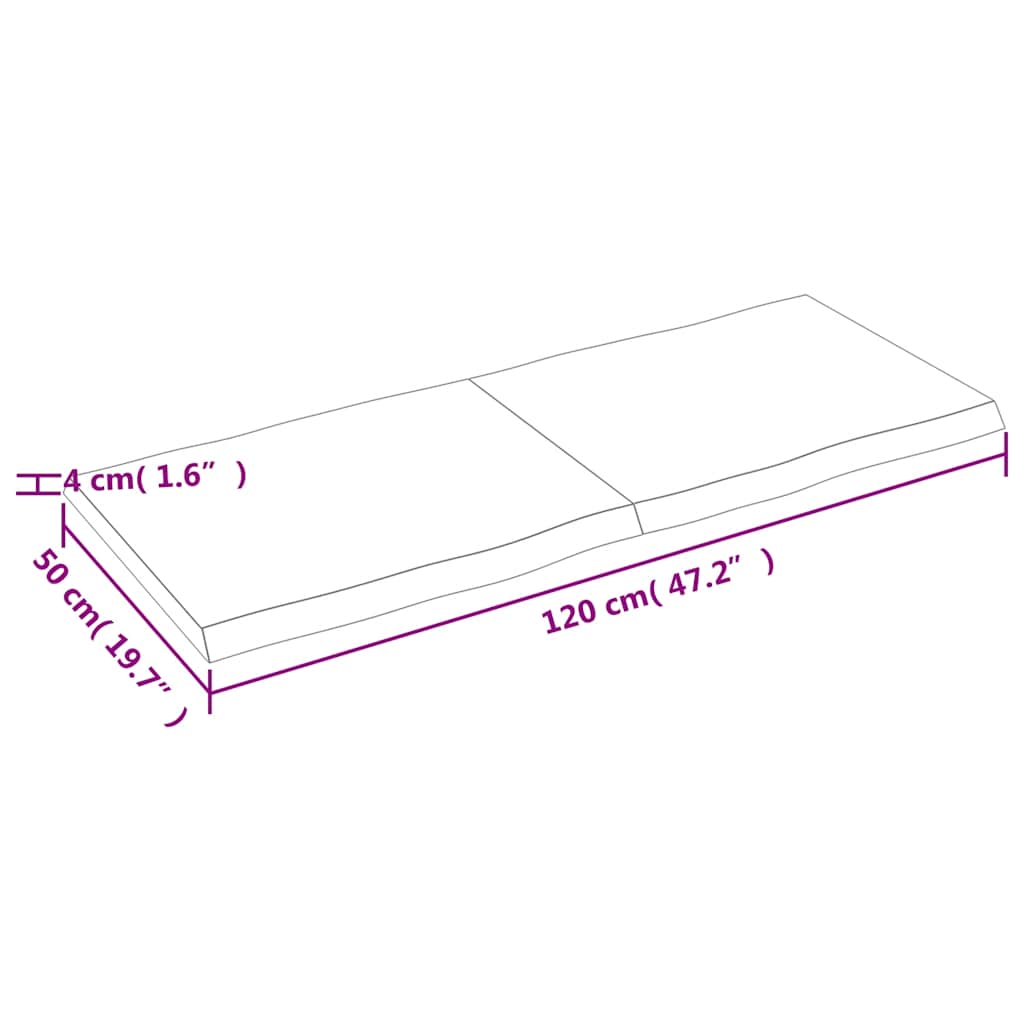 vidaXL Blat, ciemnobrązowy 120x50x(2-4)cm drewno z naturalną krawędzią