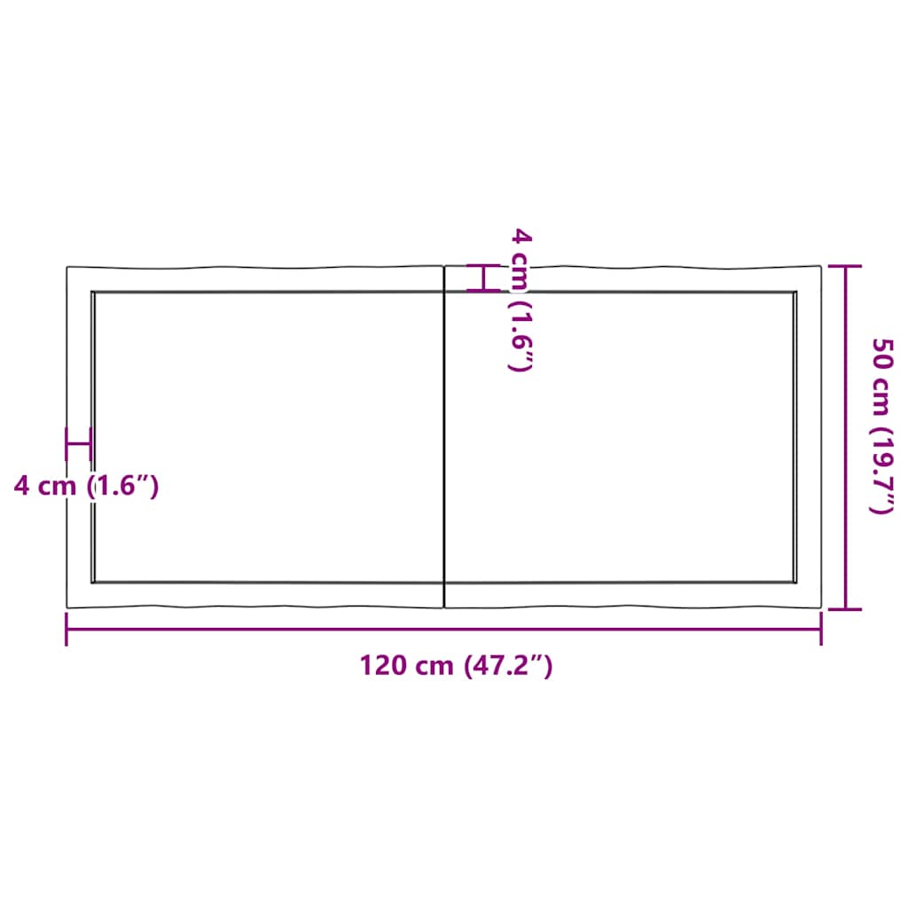 vidaXL Blat ciemnobrązowy 120x50x(2-6) cm drewno z naturalną krawędzią