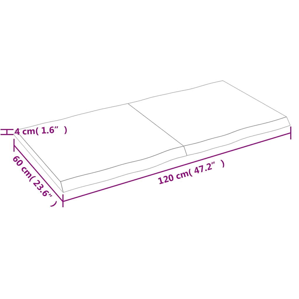 vidaXL Blat, ciemnobrązowy 120x60x(2-4)cm drewno z naturalną krawędzią