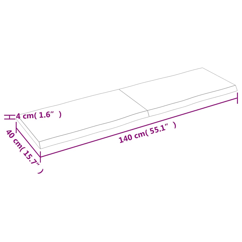 vidaXL Blat, ciemnobrązowy 140x40x(2-4)cm drewno z naturalną krawędzią
