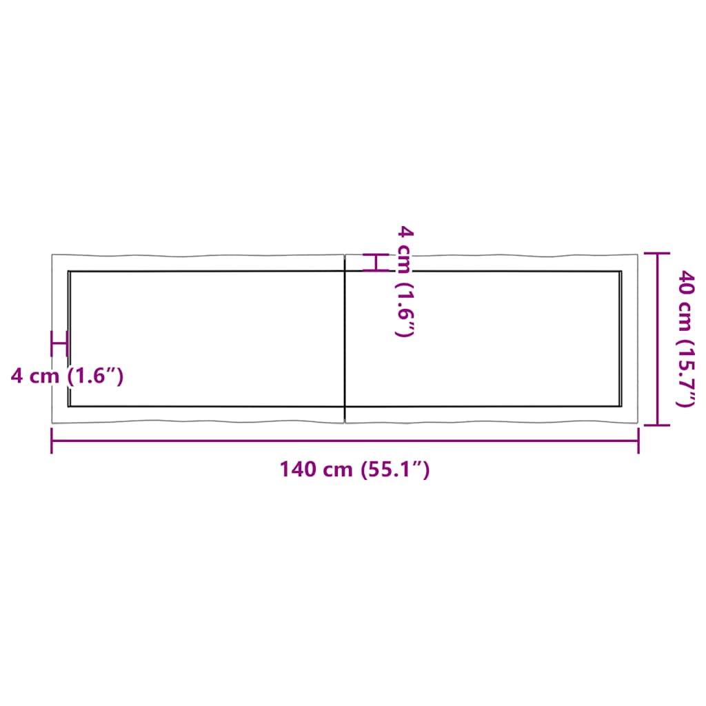 vidaXL Blat, ciemnobrązowy 140x40x(2-4)cm drewno z naturalną krawędzią