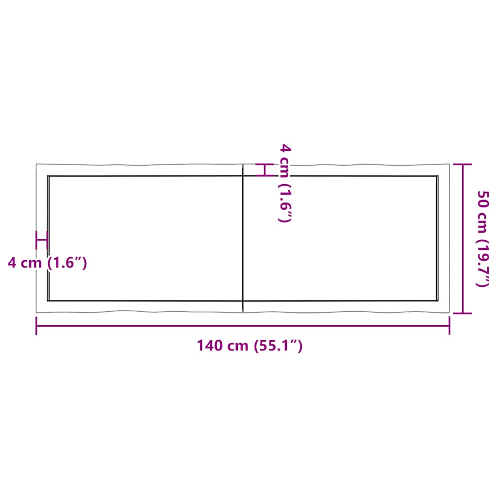 vidaXL Blat ciemnobrązowy 140x50x(2-4) cm drewno z naturalną krawędzią